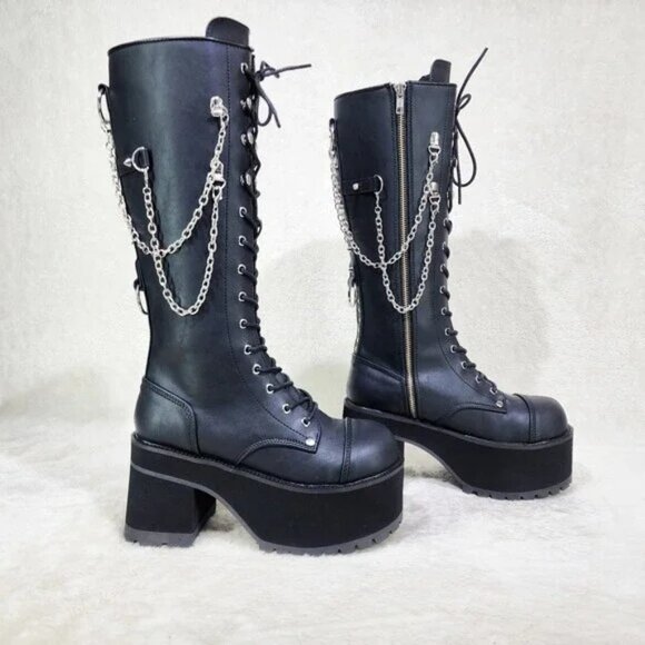 Demonia RANGER-303 Platform Lace-Up Front Vegan Leather Knee High Boot main image 4